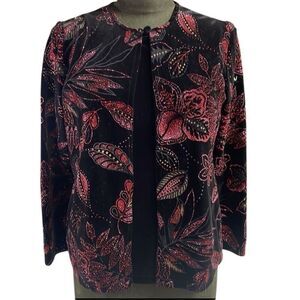 NOTATIONS Womens Velvet Glittery Floral Blouse attached Jacket Sz Petite Medium